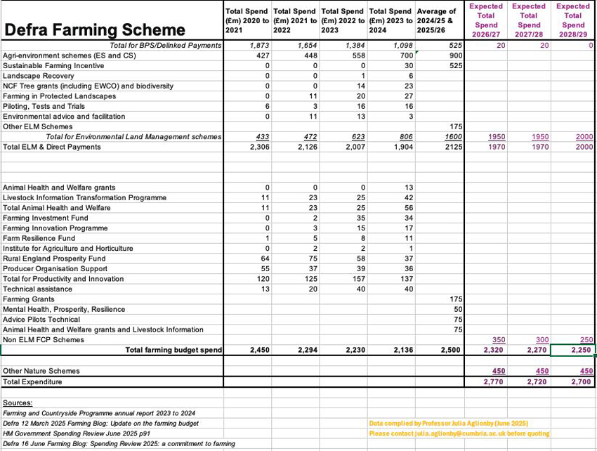 A table showing financial breakdown. 